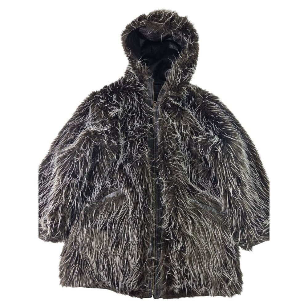 Y2K Vintage Wilsons Maxima Leather Reversible Fur Hooded Long Jacket S McBling - Picture 3 of 8